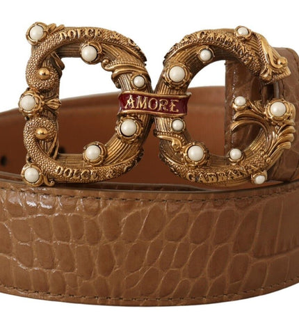 Dolce & Gabbana Elegant Croco Leather Amore Belt with Pearls