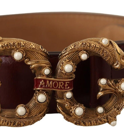 Dolce & Gabbana Elegant Bordeaux Leather Amore Belt