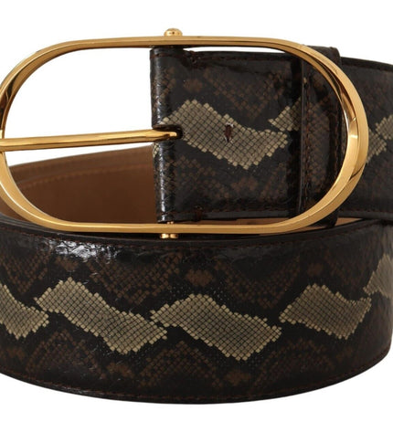 Dolce & Gabbana Elegant Snakeskin Belt with Gold Oval Buckle