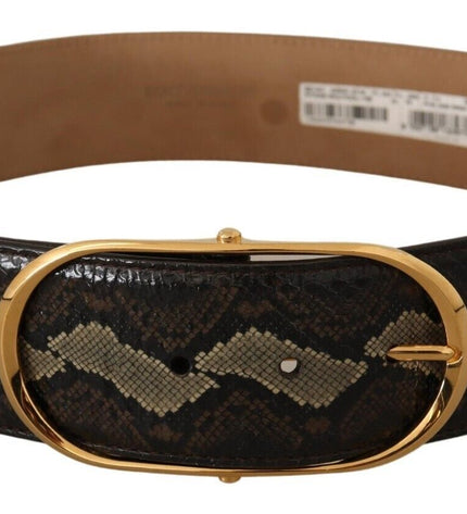 Dolce & Gabbana Elegant Snakeskin Belt with Gold Oval Buckle