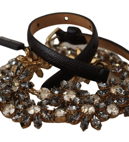 Dolce & Gabbana Elegant Crystal Daisy Chain Leather Belt