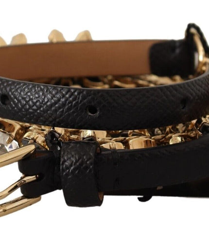 Dolce & Gabbana Elegant Crystal Daisy Chain Leather Belt