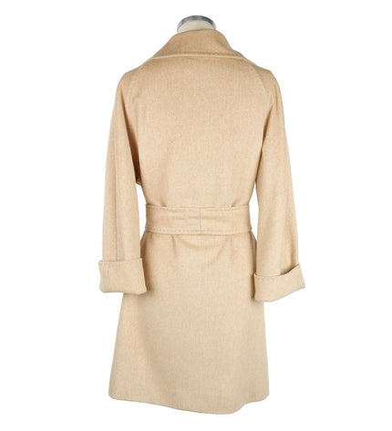 Made in Italy Elegant Beige Wool Coat with Waist Belt