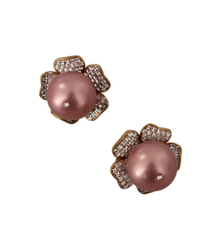 Dolce & Gabbana Elegant Floral Crystal Pearl Clip-On Earrings