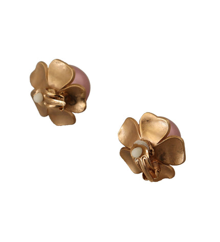 Dolce & Gabbana Elegant Floral Crystal Pearl Clip-On Earrings