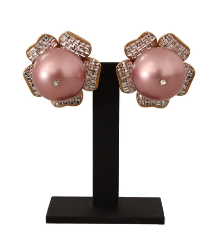 Dolce & Gabbana Elegant Floral Crystal Pearl Clip-On Earrings