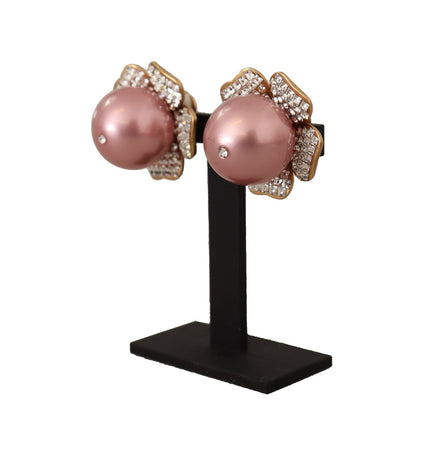 Dolce & Gabbana Elegant Floral Crystal Pearl Clip-On Earrings