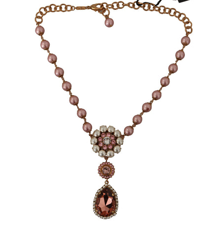 Dolce & Gabbana Elegant Gold Tone Faux Pearl Charm Necklace