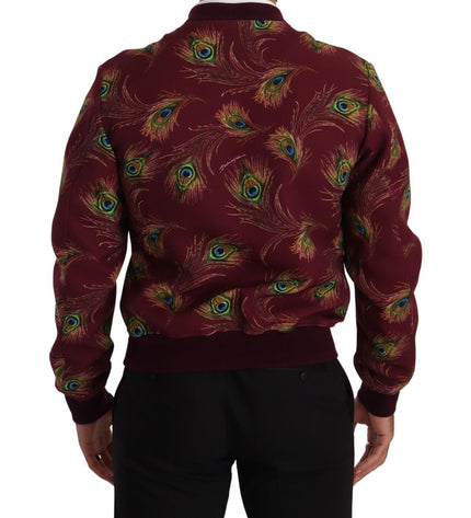 Dolce & Gabbana Radiant Red Peacock Print Bomber Jacket