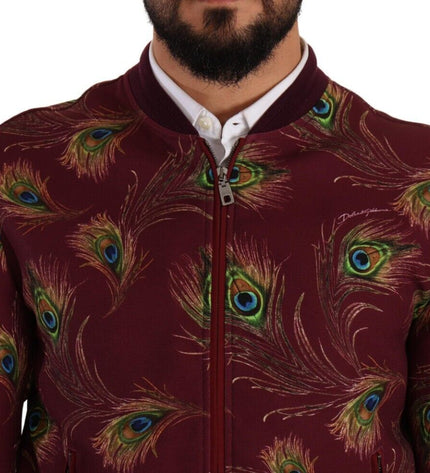 Dolce & Gabbana Radiant Red Peacock Print Bomber Jacket