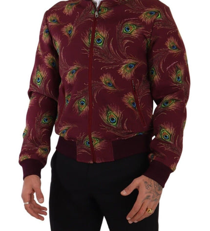 Dolce & Gabbana Radiant Red Peacock Print Bomber Jacket