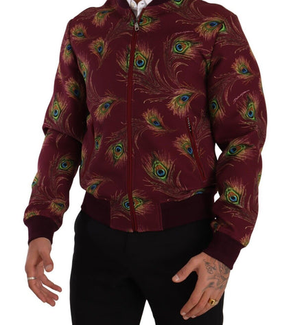 Dolce & Gabbana Radiant Red Peacock Print Bomber Jacket