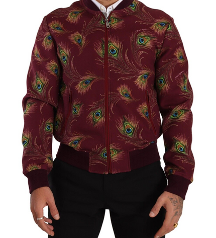 Dolce & Gabbana Radiant Red Peacock Print Bomber Jacket