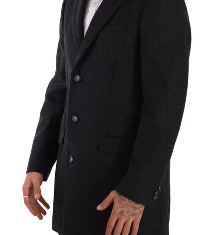 Dolce & Gabbana Elegant Dark Grey Woolen Overcoat