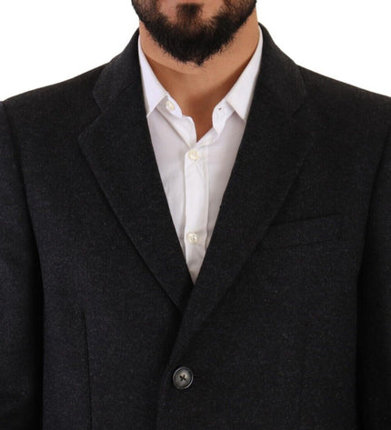 Dolce & Gabbana Elegant Dark Grey Woolen Overcoat