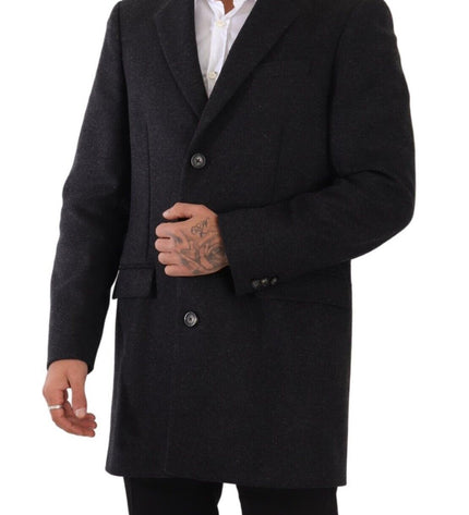 Dolce & Gabbana Elegant Dark Grey Woolen Overcoat