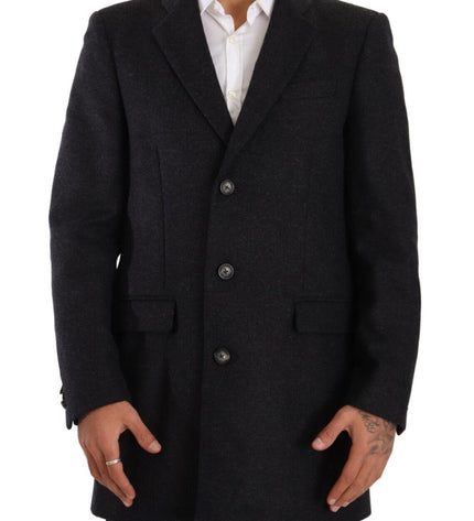 Dolce & Gabbana Elegant Dark Grey Woolen Overcoat