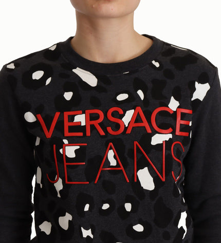 Versace Jeans Chic Siyah Leopar Bisiklet Yaka Kazak