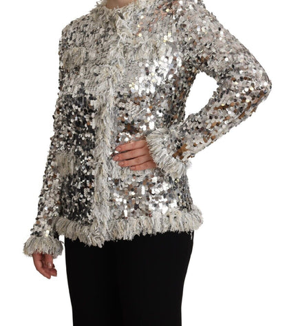 Dolce &amp; Gabbana Cappotto giacca chic con paillettes argento