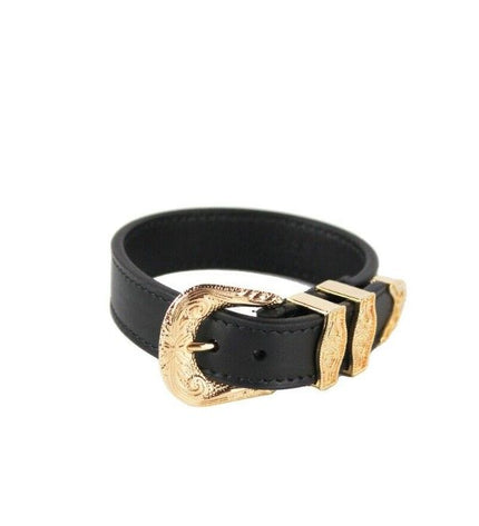 Bracciale Versace Medusa Western con fibbia in pelle liscia, ottone placcato oro