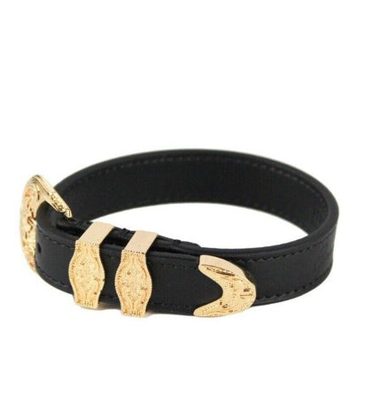 Bracciale Versace Medusa Western con fibbia in pelle liscia, ottone placcato oro