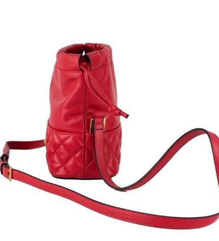 Versace Red Quilted Leather Drawstring Shoulder Bag Bucket Crossbody Handbag