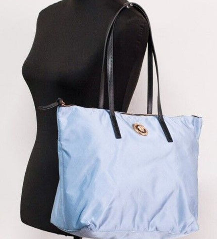 Versace Portuna Medusa Medium Cornflower Blue Nylon Leather Tote Bag Purse