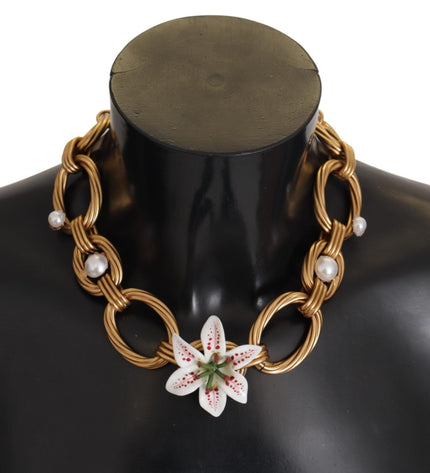 Dolce &amp; Gabbana Elegante collana con pendente a forma di fiore di giglio in oro