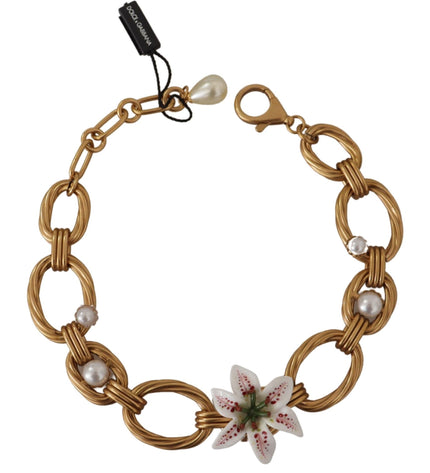 Dolce & Gabbana Elegant Gold Lilly Flower Pendant Necklace