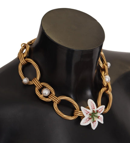 Dolce &amp; Gabbana Elegante collana con pendente a forma di fiore di giglio in oro