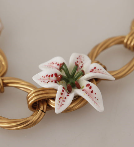 Dolce & Gabbana Elegant Gold Lilly Flower Pendant Necklace