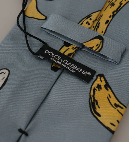 Dolce &amp; Gabbana Cravatta Elegante In Seta Con Stampa Blue Banana