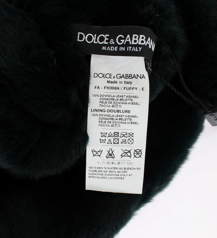 Dolce & Gabbana Exclusive Green Weasel Fur Hooded Scarf