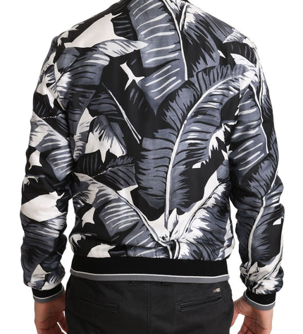 Dolce & Gabbana Elegant Banana Leaf Print Silk Bomber Jacket