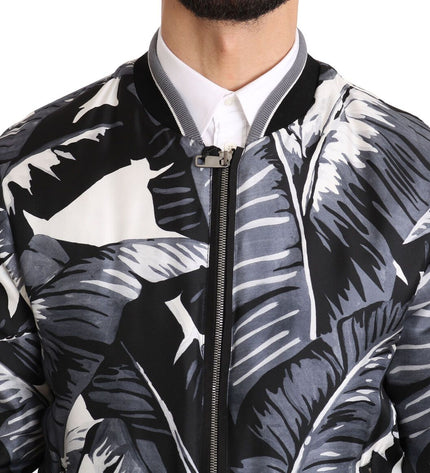 Dolce & Gabbana Elegant Banana Leaf Print Silk Bomber Jacket