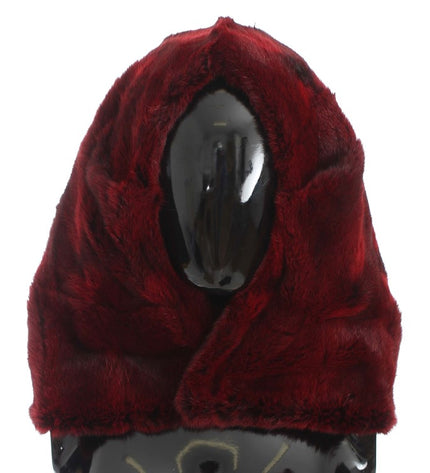 Dolce & Gabbana Luxurious Bordeaux Fur Hooded Scarf Wrap