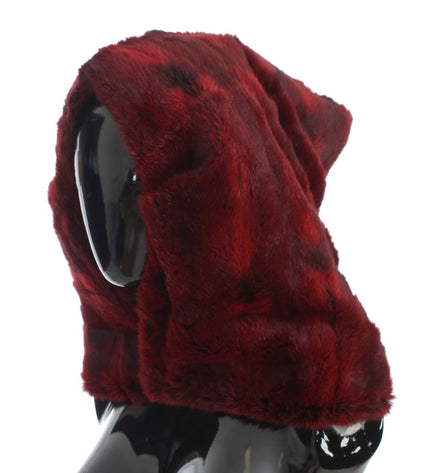 Dolce & Gabbana Luxurious Bordeaux Fur Hooded Scarf Wrap