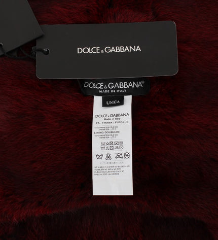 Dolce & Gabbana Luxurious Bordeaux Fur Hooded Scarf Wrap