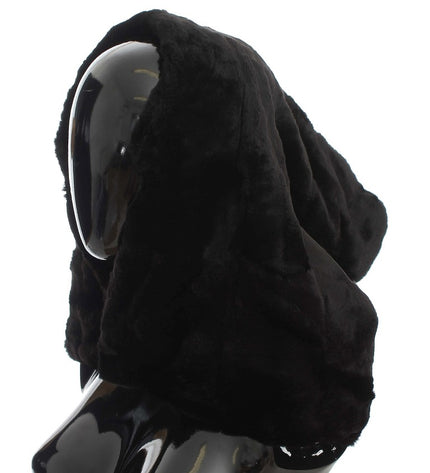 Dolce & Gabbana Chic Black Weasel Fur Hooded Scarf Wrap