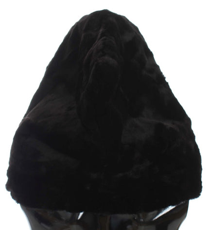 Dolce & Gabbana Chic Black Weasel Fur Hooded Scarf Wrap