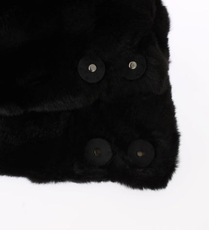 Dolce & Gabbana Chic Black Weasel Fur Hooded Scarf Wrap