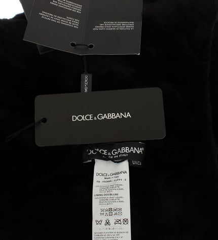 Dolce & Gabbana Chic Black Weasel Fur Hooded Scarf Wrap