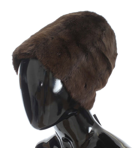 Dolce & Gabbana Luxurious Brown Weasel Fur Beanie