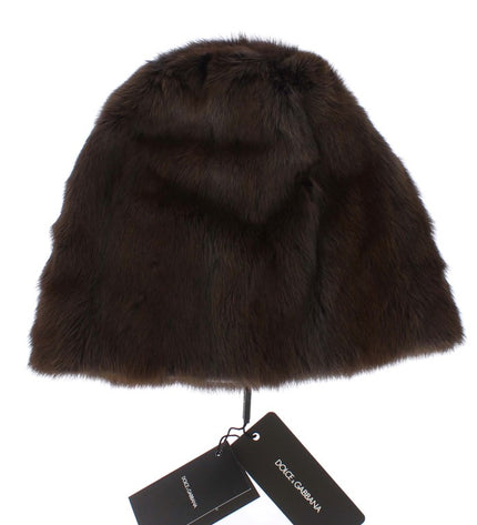 Dolce & Gabbana Luxurious Brown Weasel Fur Beanie