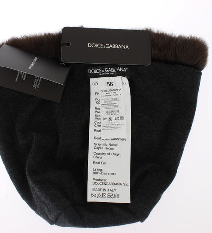 Dolce & Gabbana Luxurious Brown Weasel Fur Beanie