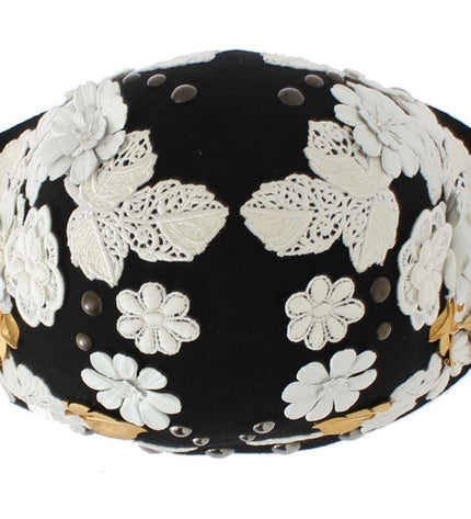 Dolce & Gabbana Elegant Black Floral Wool Cloche Hat