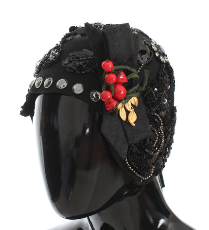 Dolce &amp; Gabbana Elegante cappello cloche decorato con cristalli neri