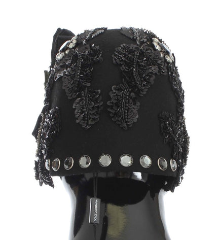 Dolce &amp; Gabbana Elegante cappello cloche decorato con cristalli neri