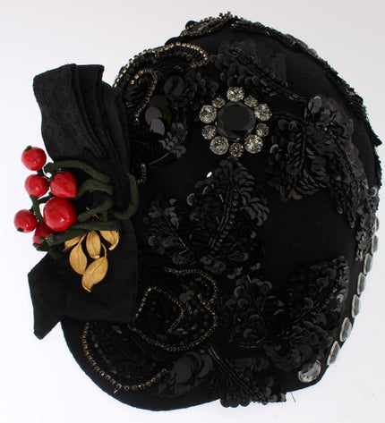 Dolce &amp; Gabbana Elegante cappello cloche decorato con cristalli neri