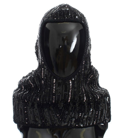 Dolce & Gabbana Elegant Black Sequined Hooded Scarf Wrap